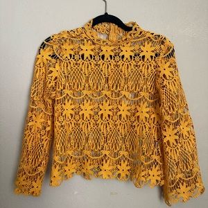 M Fashion Nova Crochet Bell Sleeve Blouse - Mustard Size Medium